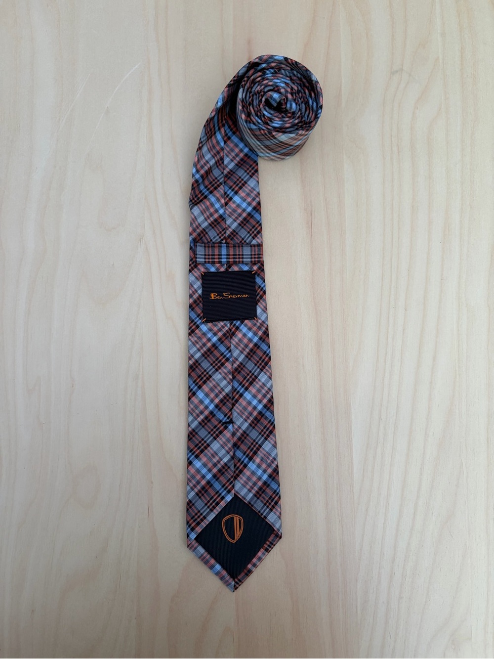 Ben Sherman Orange and Blue Plaid Men's Tie